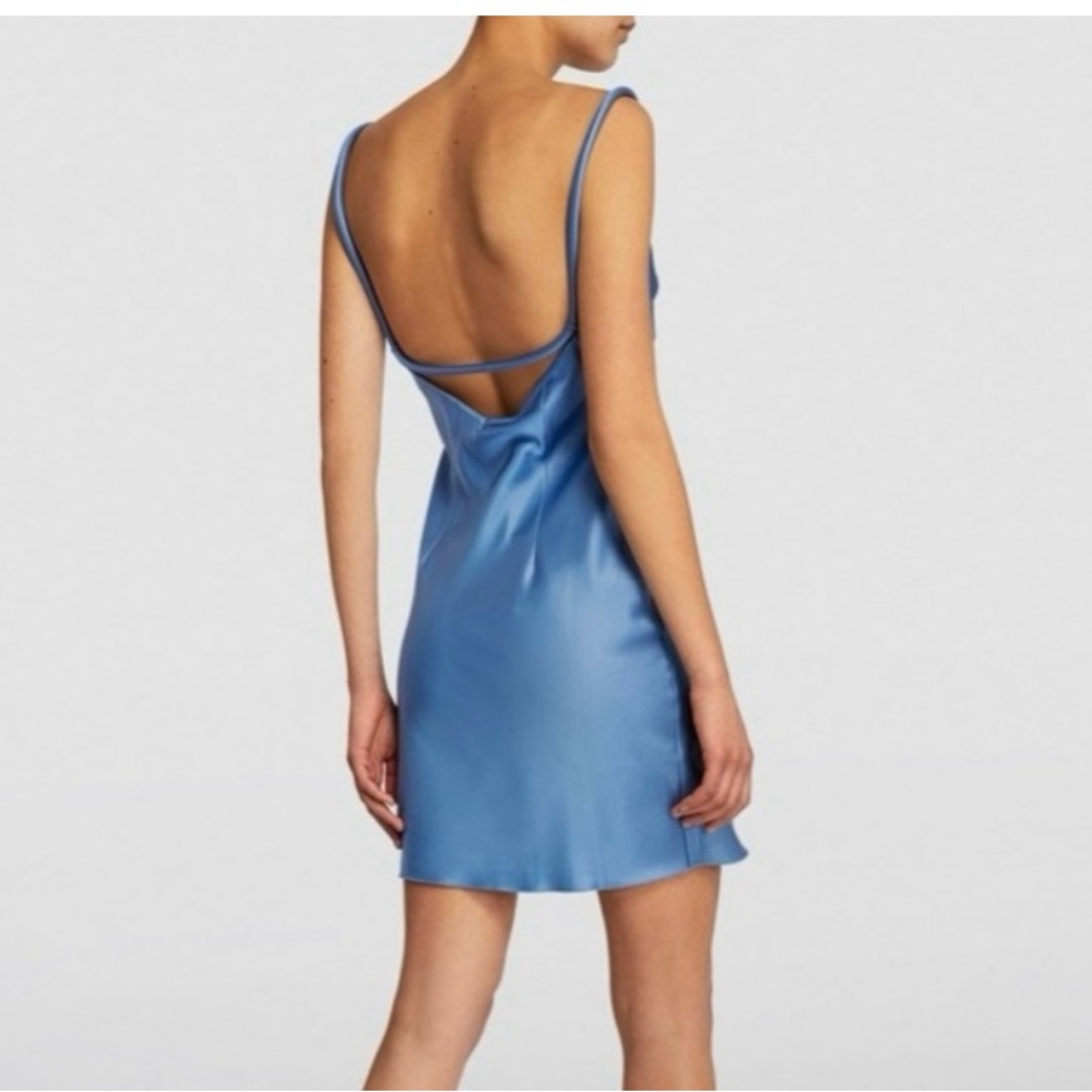 Nanushka Glossy Satin Mini Blue Slip Dress